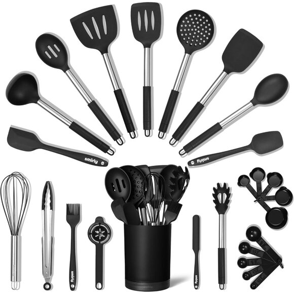 Smirly Silicone Utensils Set with Holder Kitchen Tools for Nonstick Cookware - Picture 13 of 16